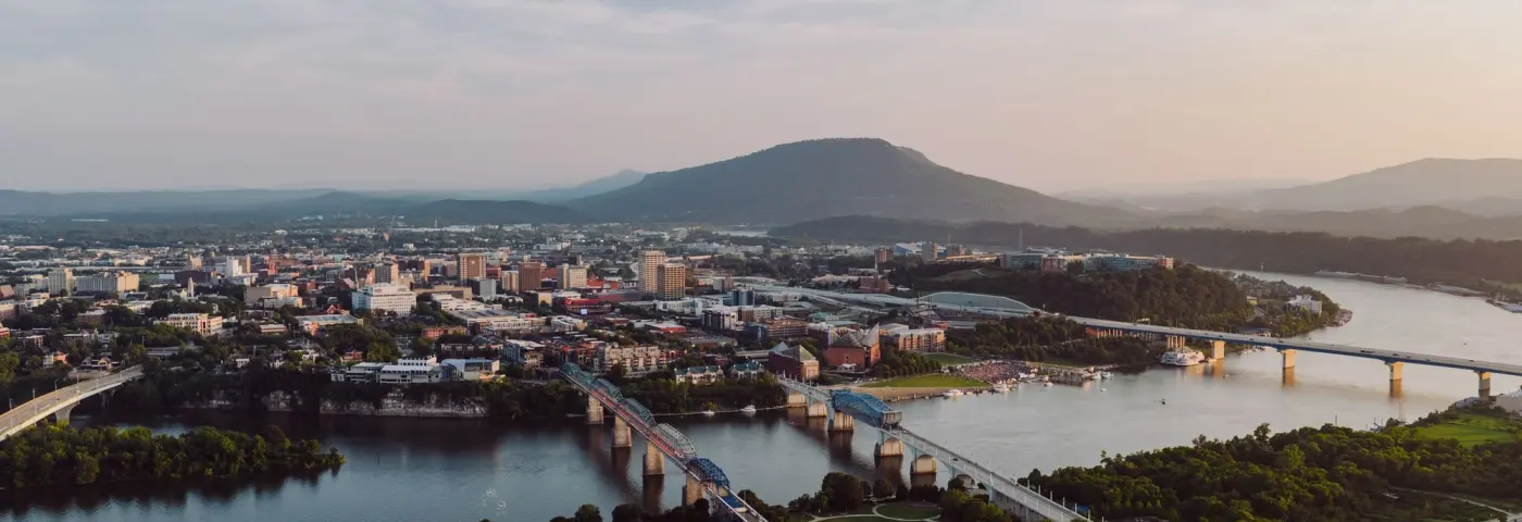 Chattanooga, the Tennessee River and its bridges at sunset